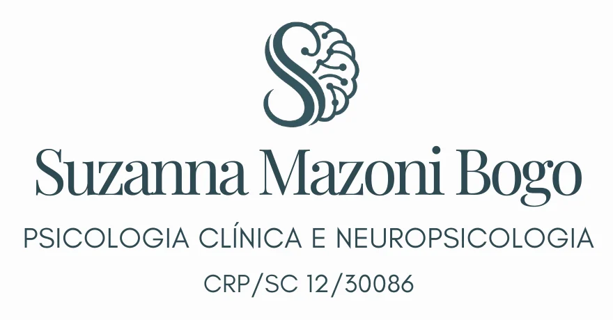 Logomarca de Suzanna Mazoni Bogo, psicóloga e neuropsicóloga, com símbolo de cérebro representando saúde mental e equilíbrio emocional